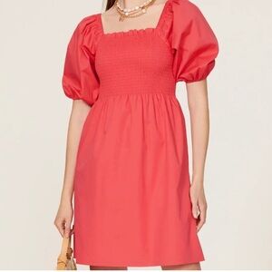 NWT Isabel Maternity Ingrid &Isabel Puff Sleeve Smocked Coral Linen Dress Size S